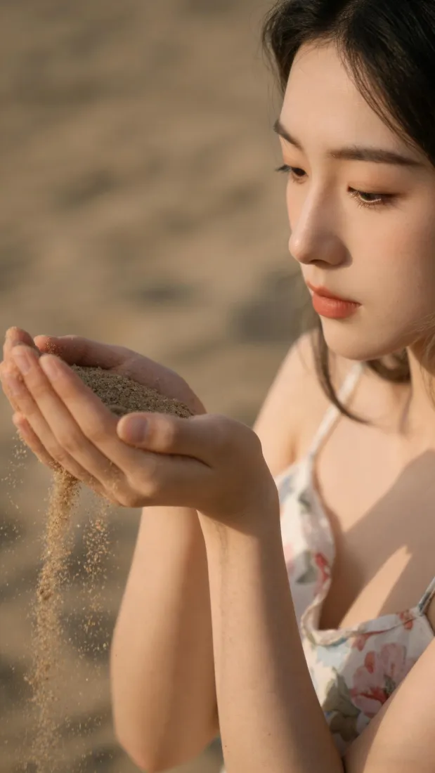 氛围感美女手机壁纸｜沙滩背景图片 - 温柔治愈「哲风壁纸」