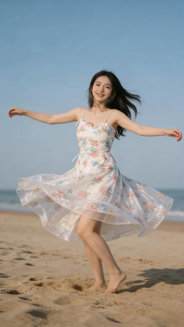 清新少女手机壁纸｜沙滩背景图片 - 惬意「哲风壁纸」