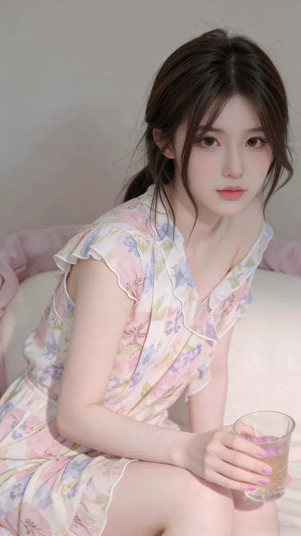 清纯美女手机壁纸｜简约背景图片 - 碎花连衣裙「哲风壁纸」