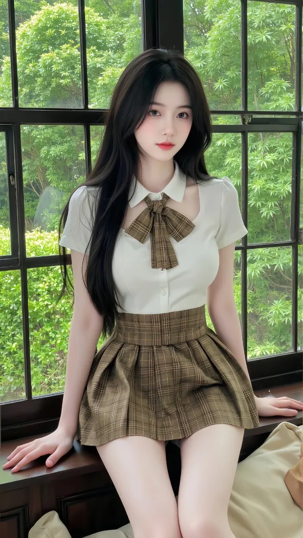 学院风美女手机壁纸｜窗边绿荫背景图片 - 温柔氛围感「哲风壁纸」