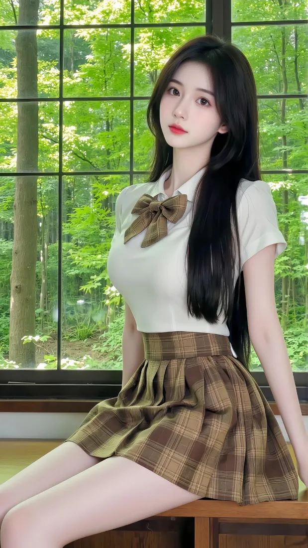 JK少女手机壁纸｜清新树林背景图片 - 高颜值女生「哲风壁纸」