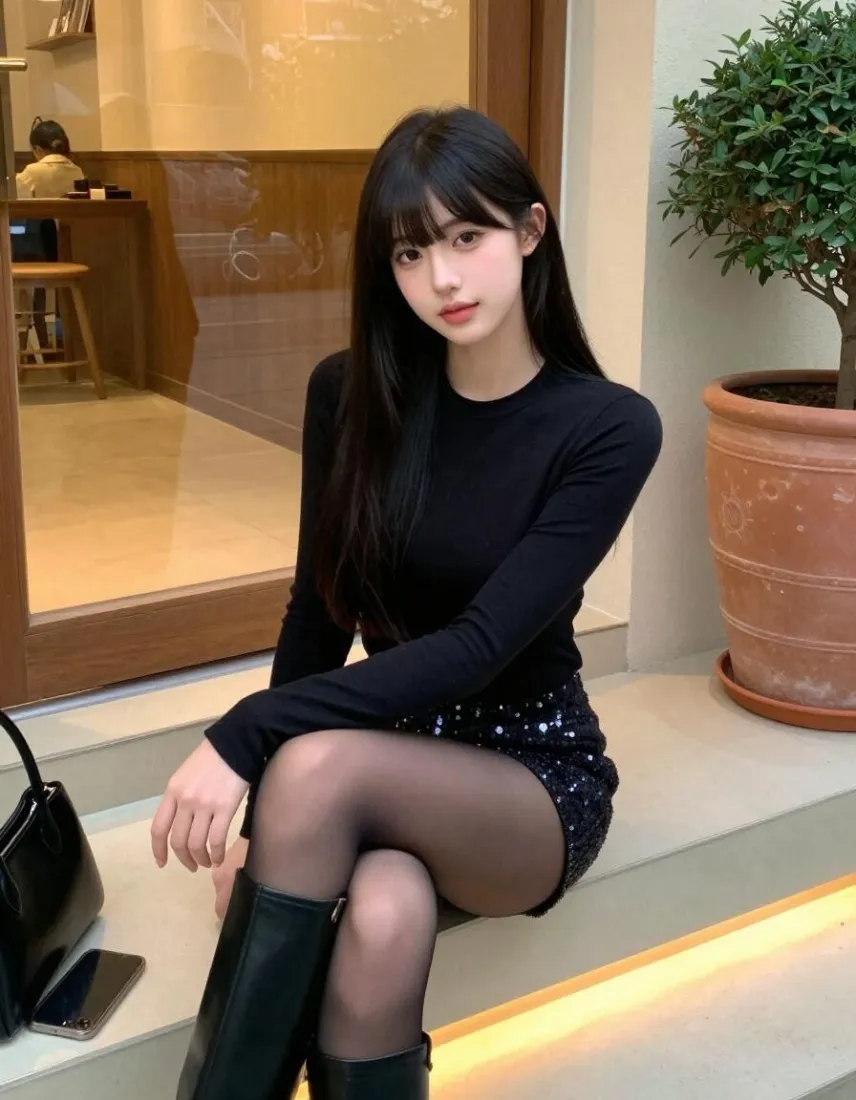 黑发美女手机壁纸｜街边背景图片 - 黑丝穿搭「哲风壁纸」