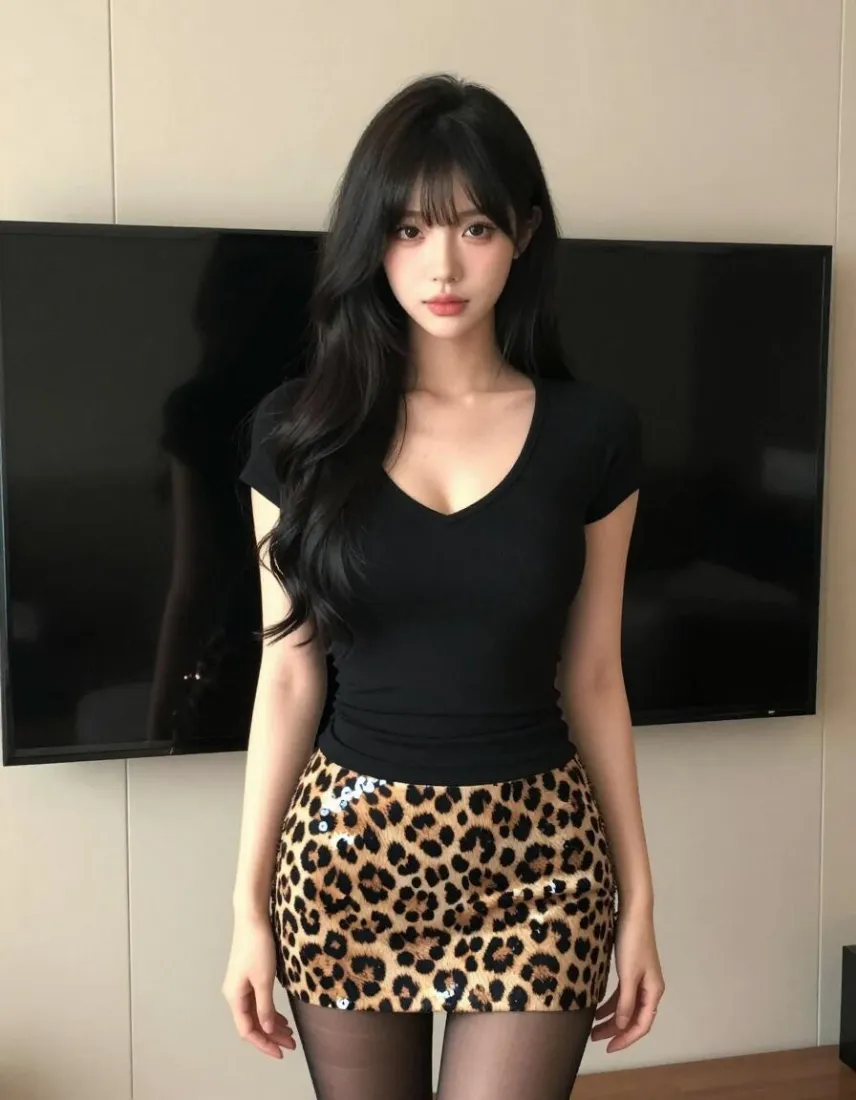 性感御姐手机壁纸｜室内背景图片 - 豹纹短裙「哲风壁纸」