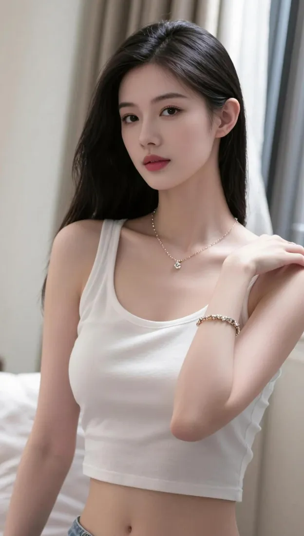 清纯黑发美女手机壁纸｜手机高清背景图片 - 简约卧室「哲风壁纸」