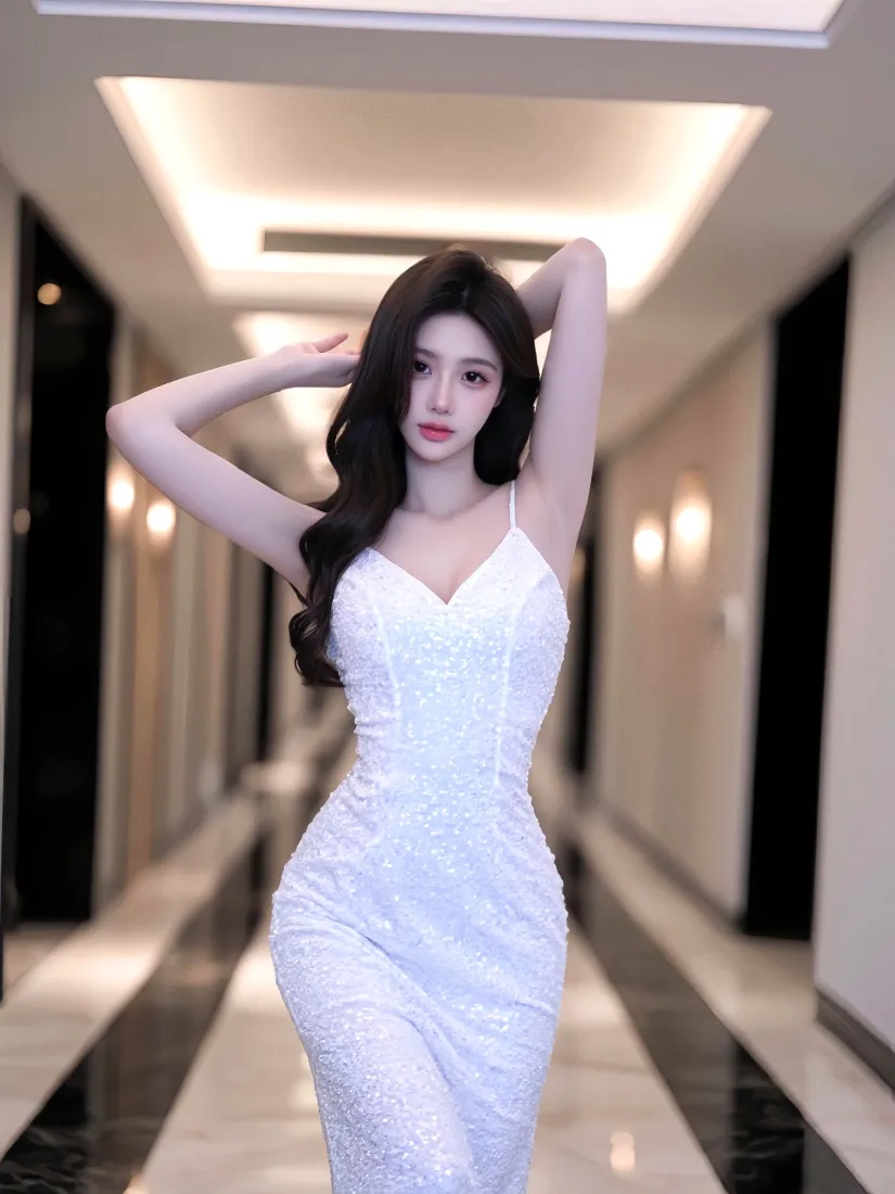 气质美女手机壁纸｜室内背景图片 - 白裙女神「哲风壁纸」