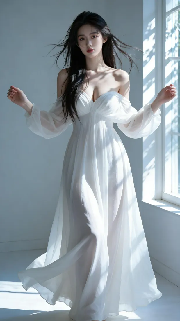 白衣美女手机壁纸｜室内窗边背景图片 - 清冷气质「哲风壁纸」