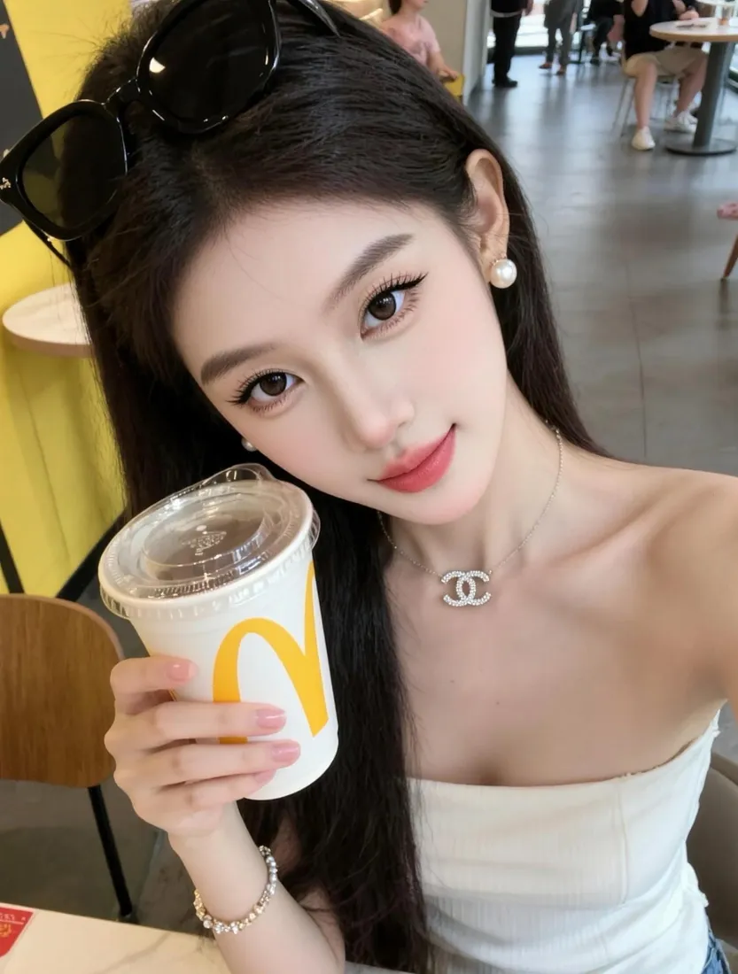 长发甜酷美女手机壁纸｜麦当劳背景图片 - 休闲下午茶「哲风壁纸」