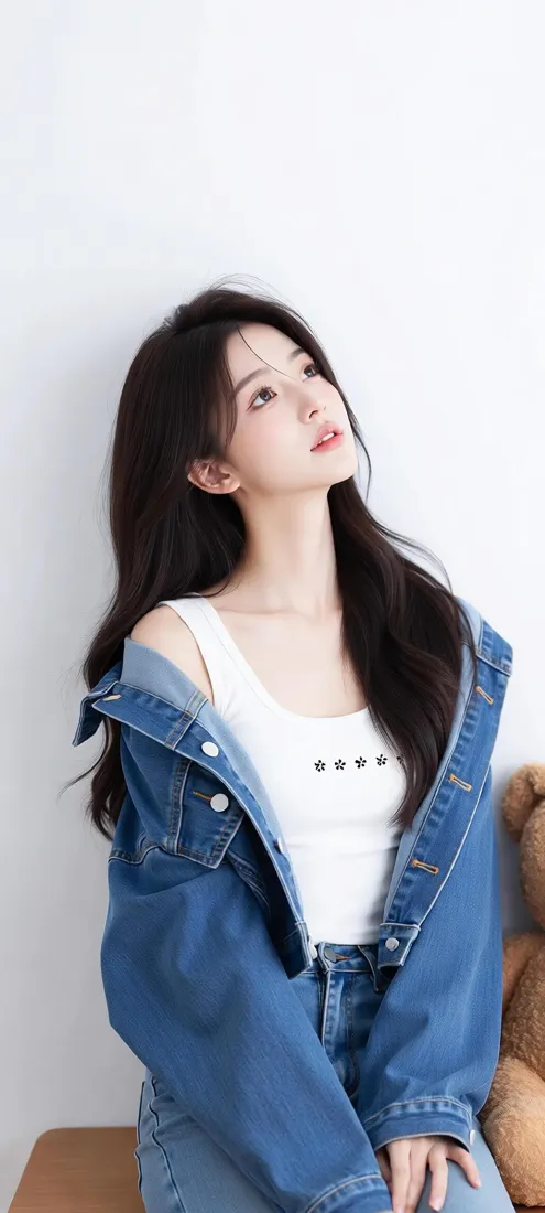 纯欲美女手机壁纸｜手机背景图片 - 休闲牛仔穿搭「哲风壁纸」