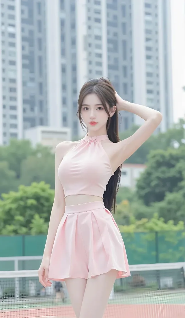 清纯美女手机壁纸｜户外城市背景图片 - 粉色穿搭「哲风壁纸」