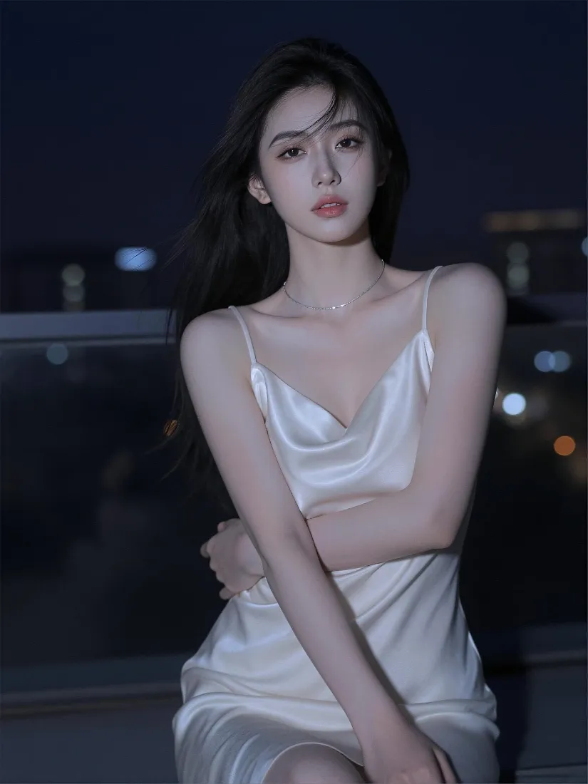 氛围感美女手机壁纸｜夜景户外背景图片 - 纯欲风「哲风壁纸」