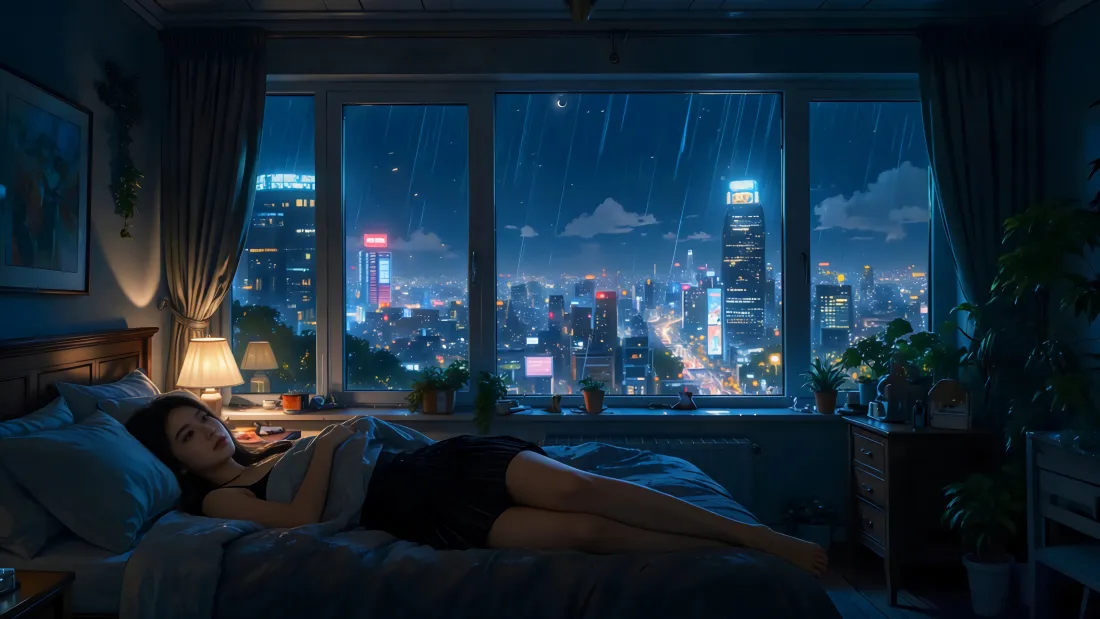 4k动漫女生壁纸｜都市夜景背景图片 - 静谧夜晚「哲风壁纸」