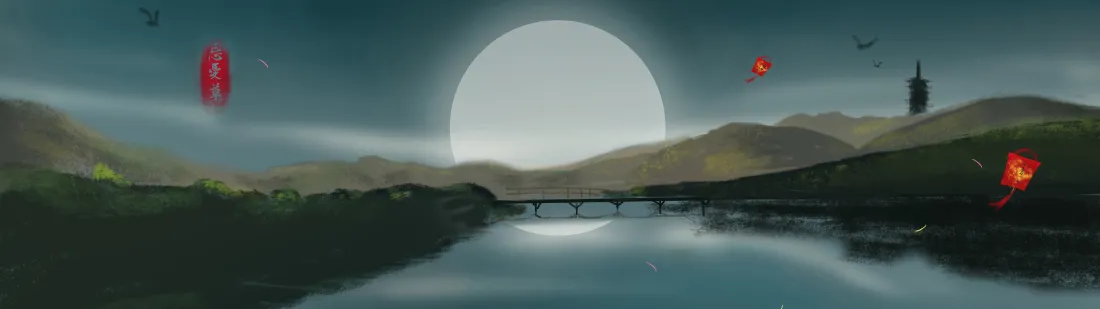 5k月夜壁纸｜文艺背景图片 - 圆月河畔「哲风壁纸」