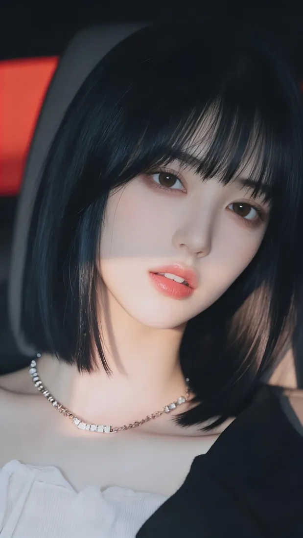 短发美女手机壁纸｜车内背景图片 - 清冷氛围感人像「哲风壁纸」