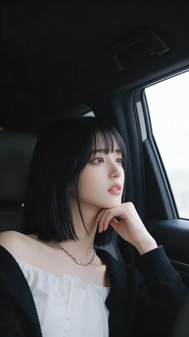 短发美女手机壁纸｜车内背景图片 - 气质女生「哲风壁纸」