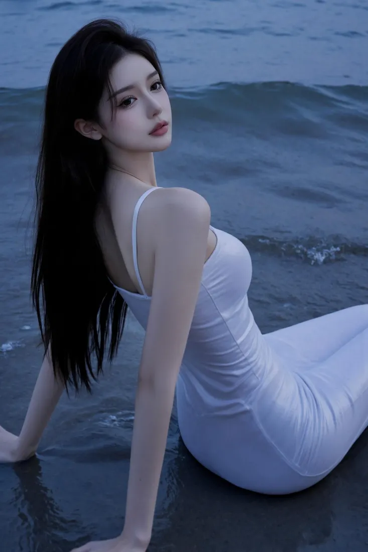 清冷长发美女手机壁纸｜海边傍晚背景图片 - 手机「哲风壁纸」