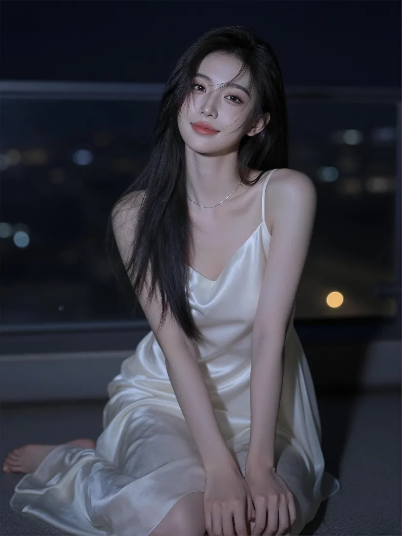 气质美女手机壁纸｜夜景背景图片 - 纯欲白裙「哲风壁纸」