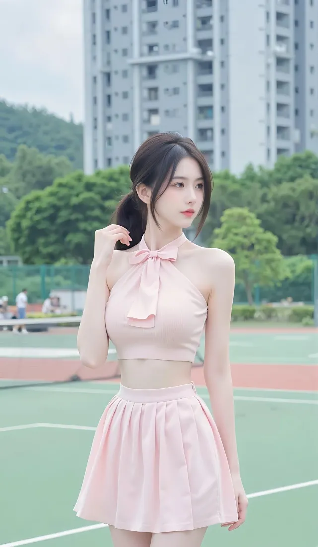 清纯少女手机壁纸｜校园操场背景图片 - 粉色穿搭「哲风壁纸」