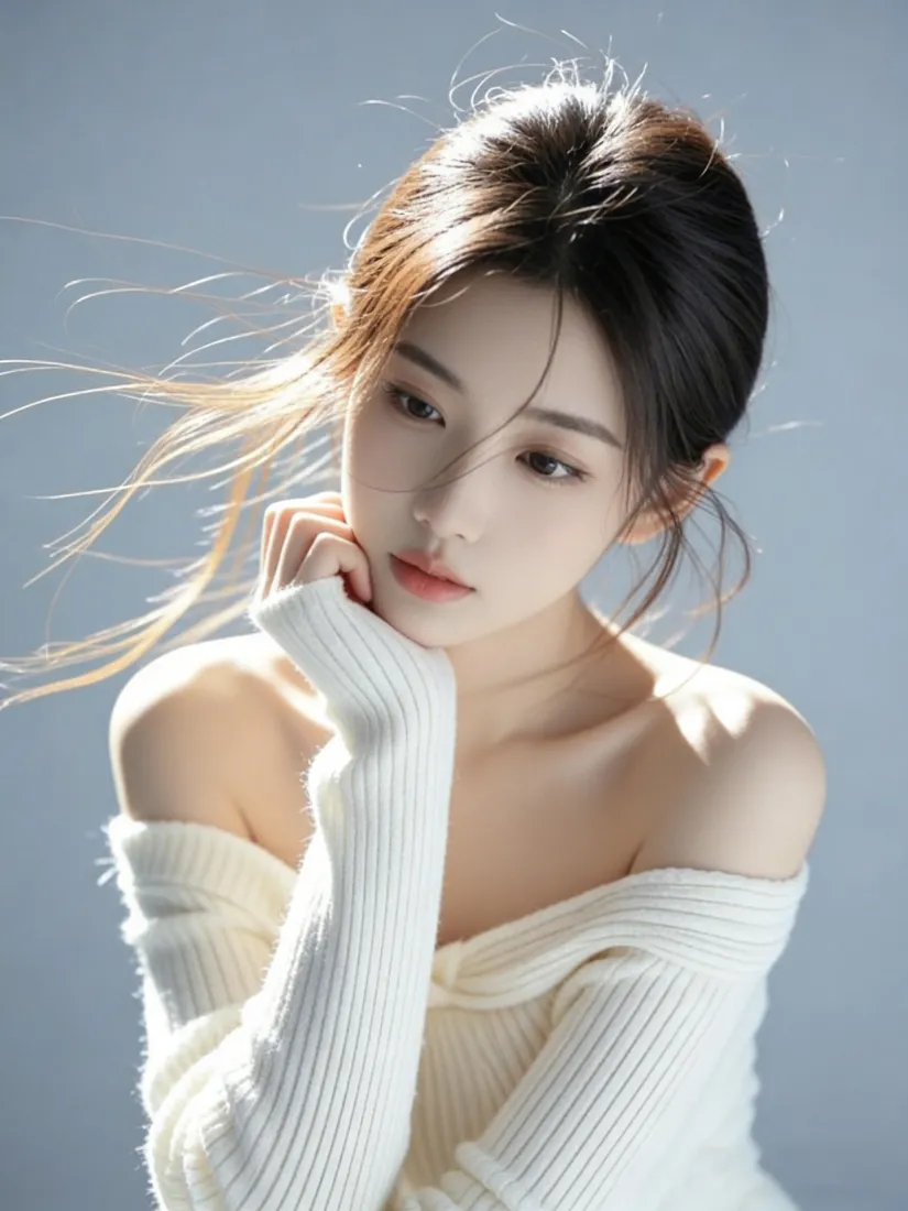 清纯美女手机壁纸｜纯色背景图片 - 温柔氛围感「哲风壁纸」