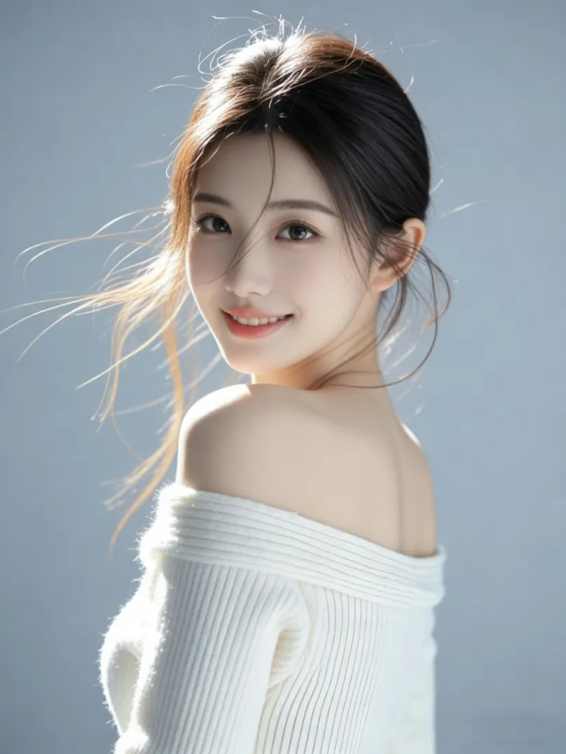 清纯美女手机壁纸｜纯色背景图片 - 甜笑少女「哲风壁纸」