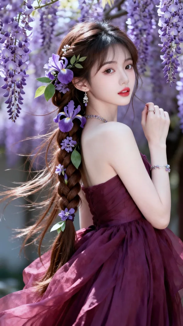 紫藤花美女手机壁纸｜户外背景图片 - 浪漫氛围感「哲风壁纸」