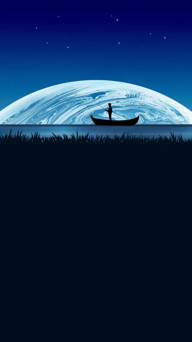 月夜孤舟手机壁纸｜蓝色背景图片 - 静谧星空「哲风壁纸」