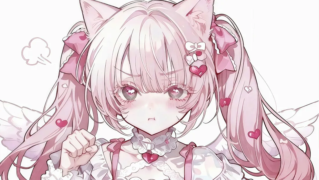 3k猫耳兽娘壁纸｜粉色少女背景图片 - 一爪布鲁托「哲风壁纸」