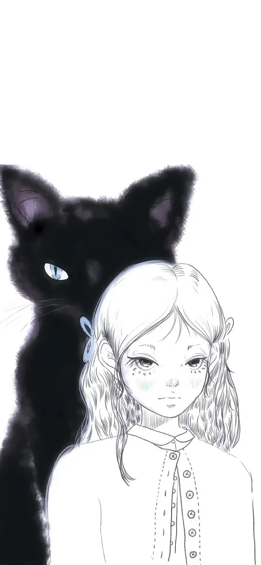 黑猫手机壁纸｜简约背景图片 - 线条女孩「哲风壁纸」