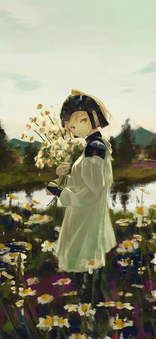 动漫女孩手机壁纸｜花丛背景图片 - 郊外雏菊「哲风壁纸」