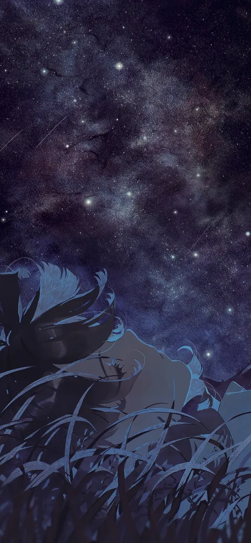 星空手机壁纸｜夜晚背景图片 - 躺下的女孩「哲风壁纸」