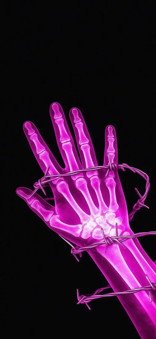 手骨手机壁纸｜黑粉背景图片 - 带刺铁丝网「哲风壁纸」