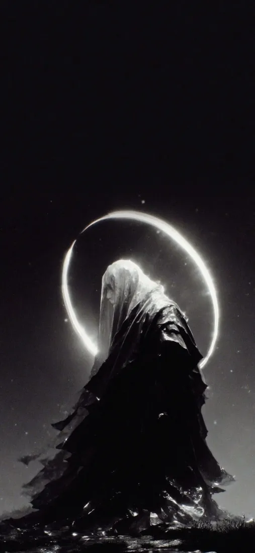 暗黑残月手机壁纸｜神秘黑夜背景图片 - 白发黑袍「哲风壁纸」