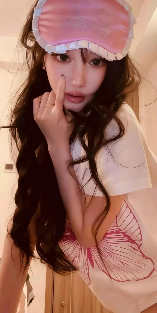 长发美女手机壁纸｜粉色眼罩背景图片 - 居家休闲「哲风壁纸」