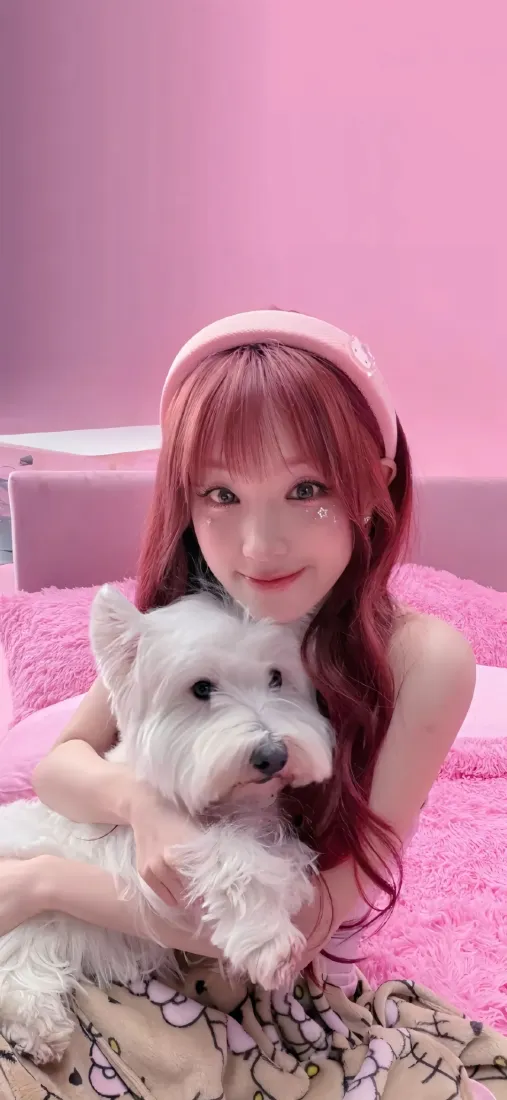 宋雨琦手机壁纸｜粉色室内背景图片 - 粉发女明星「哲风壁纸」