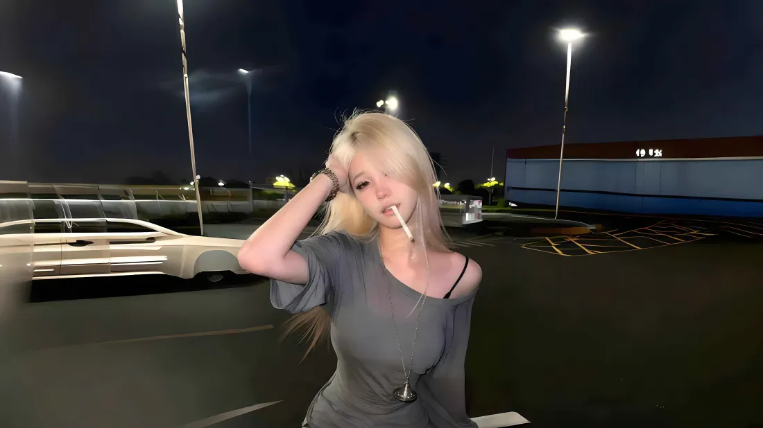 4k金发美女壁纸｜停车场背景图片 - 夜景「哲风壁纸」