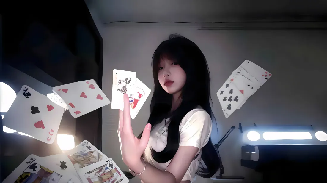 4k长发美女壁纸｜扑克牌背景图片 - 酷感人像「哲风壁纸」
