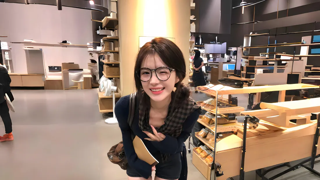 4k眼镜美女壁纸｜商场室内背景图片 - 日常街拍「哲风壁纸」
