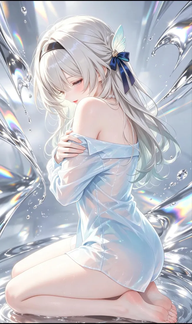 流萤手机壁纸｜水中背景图片 - 银发二次元少女「哲风壁纸」