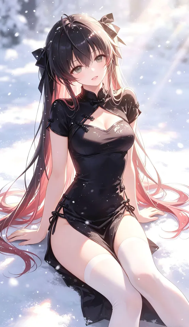 黑发旗袍少女手机壁纸｜雪地背景图片 - 二次元「哲风壁纸」