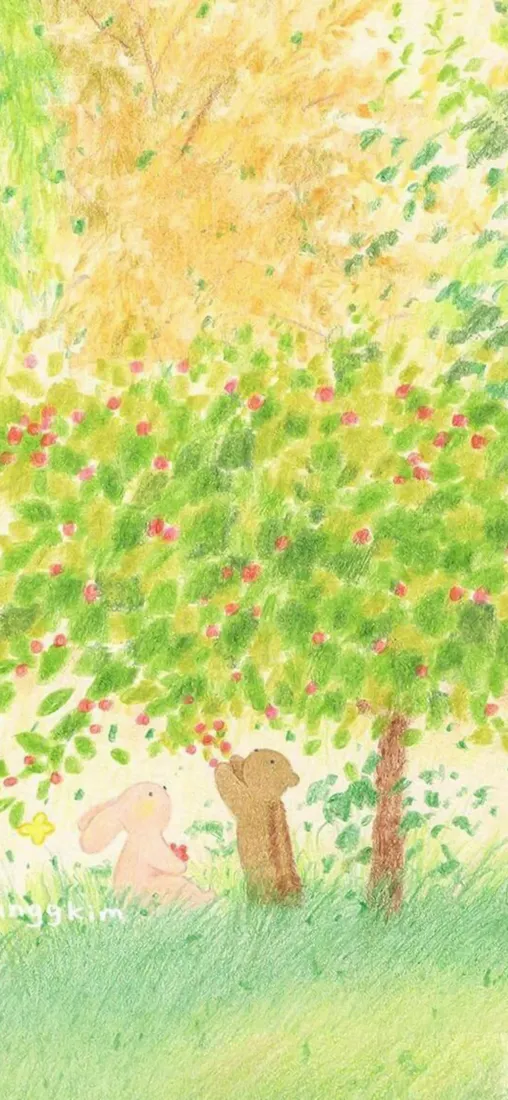 小熊与兔子手机壁纸｜春日森林背景图片 - 治愈插画「哲风壁纸」