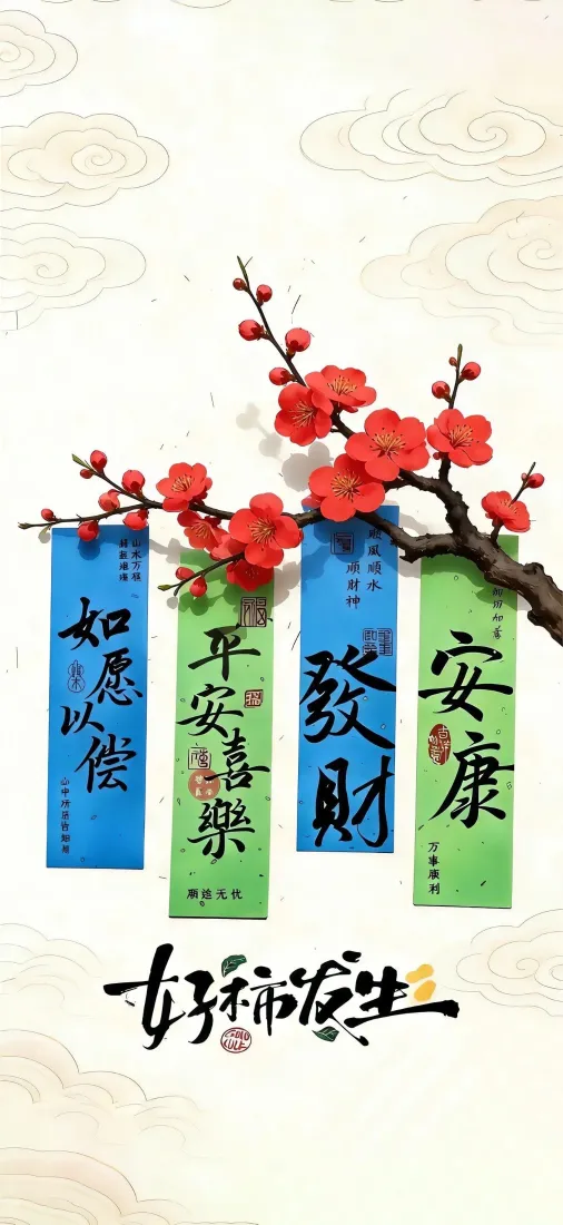 好运祝福手机壁纸｜国风背景图片 - 红梅祈福「哲风壁纸」