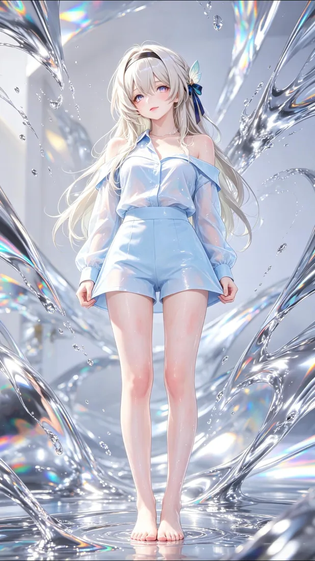 流萤手机壁纸｜水晶反光背景图片 - 金发二次元少女「哲风壁纸」