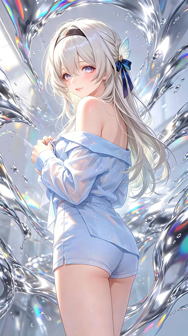 流萤手机壁纸｜手机背景图片 - 银发露肩少女「哲风壁纸」