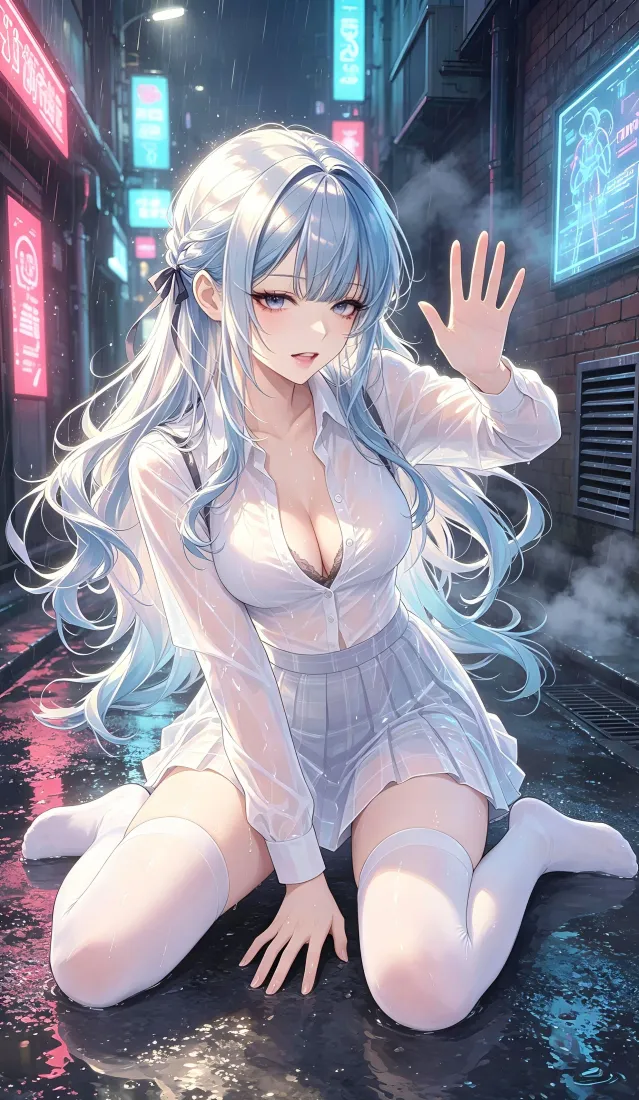 蓝发少女手机壁纸｜都市夜景背景图片 - 手机「哲风壁纸」