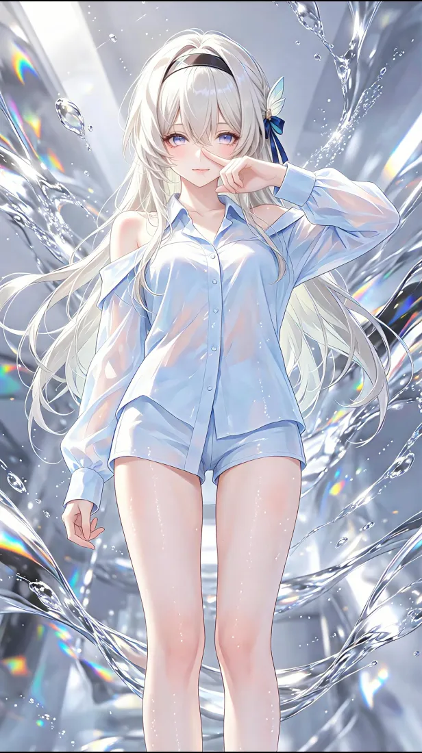 银发二次元少女手机壁纸｜清新水晶背景图片 - 清纯穿搭「哲风壁纸」