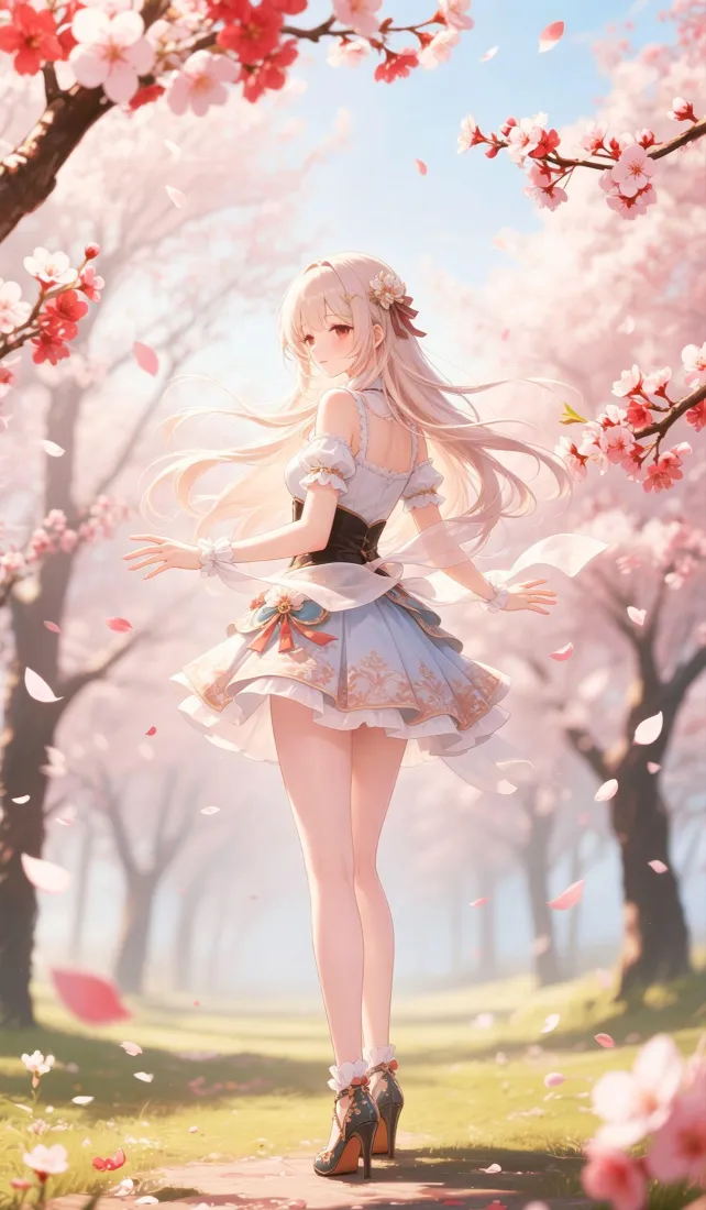 金发二次元少女手机壁纸｜春日樱花背景图片 - 手机「哲风壁纸」