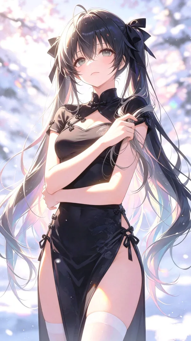 双马尾黑发少女手机壁纸｜樱花背景图片 - 二次元「哲风壁纸」