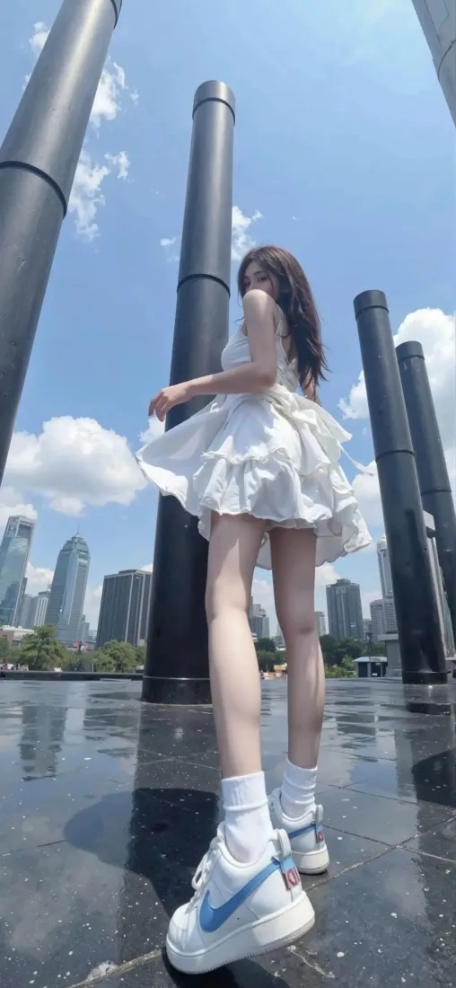 白衣美女手机壁纸｜城市户外背景图片 - 晴天街拍「哲风壁纸」