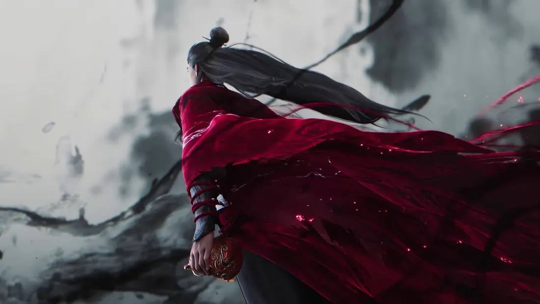 4k红衣古风壁纸｜平板背景图片 - 武侠背影「哲风壁纸」