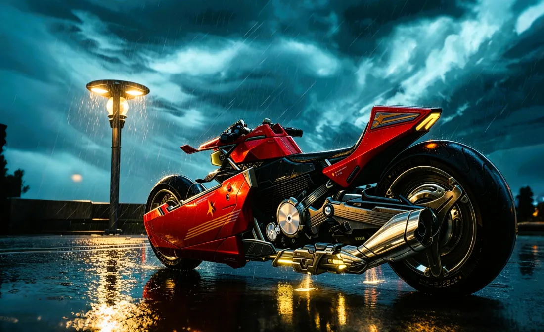 2k鸣潮壁纸｜机车背景图片 - 雨夜红色机车「哲风壁纸」