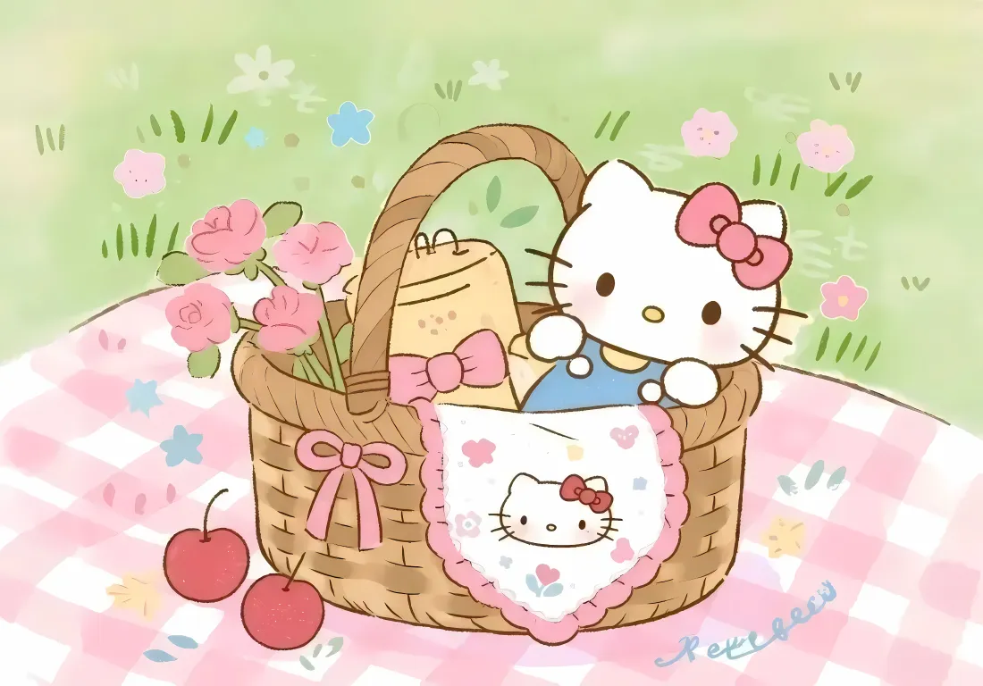 4k凯蒂猫壁纸｜野餐背景图片 - 春日户外「哲风壁纸」